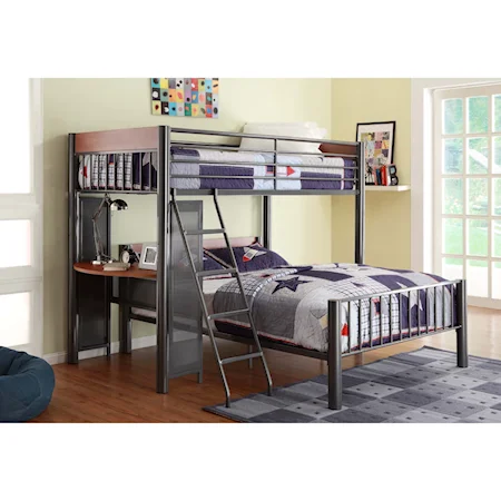 Contemporary Twin Over Full Loft Bed w/ Desk